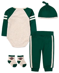 Baby Essentials Boys' Sunday Funday with Daddy Bodysuit, Jogger Pants, Socks and Hat, 4-Piece Set