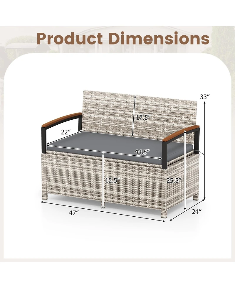 Slickblue Patio Storage Bench with Cushion and Deck Box Storage Compartment