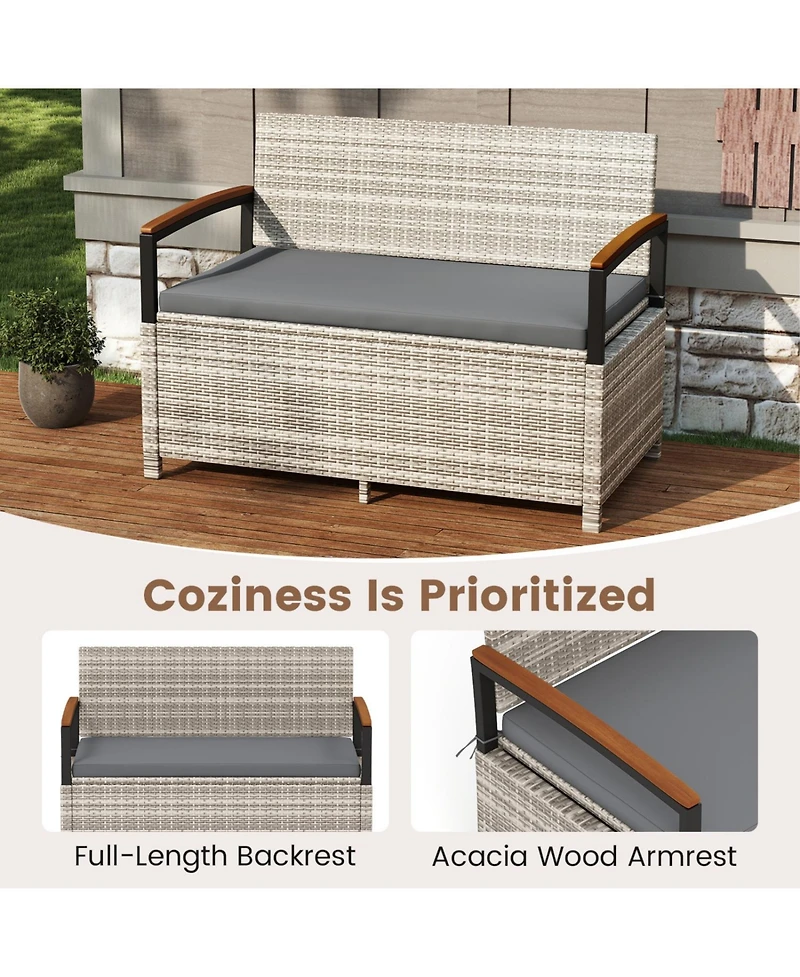 Slickblue Patio Storage Bench with Cushion and Deck Box Storage Compartment