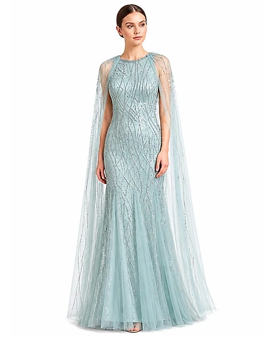 Lara Women's Elegant Beaded Dress with Long Cape
