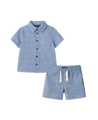 Andy & Evan Boys 9-12M, 18-24M Watermelon Stripe Buttondown and Short Set