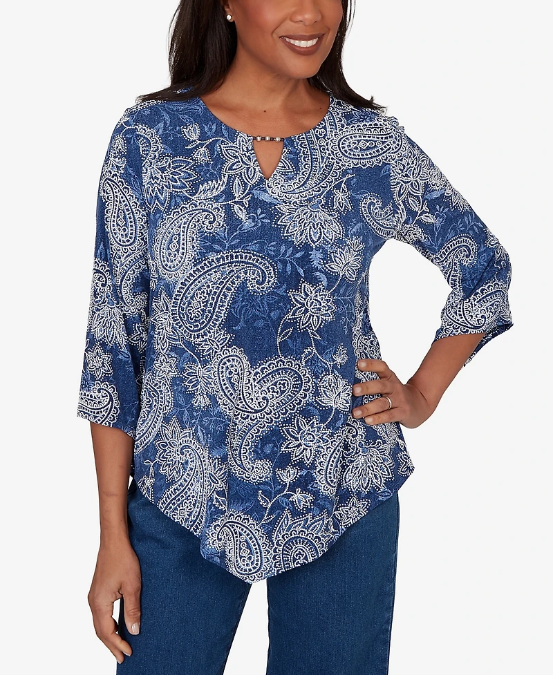 Alfred Dunner Petite Paisley Puff Printed Top
