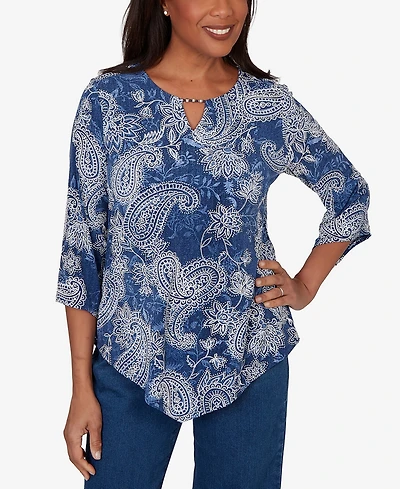 Alfred Dunner Petite Paisley Puff Printed Top