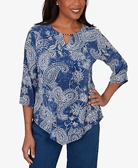 Alfred Dunner Petite Paisley Puff Printed Top