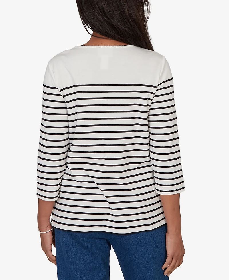 Alfred Dunner Petite Sunflower Stripe Knit Top