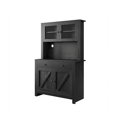 homfan Kitchen Pantry Cabinet with Microwave Stand Freestanding Storage Hutch Adjustable Shelves for Dining Room