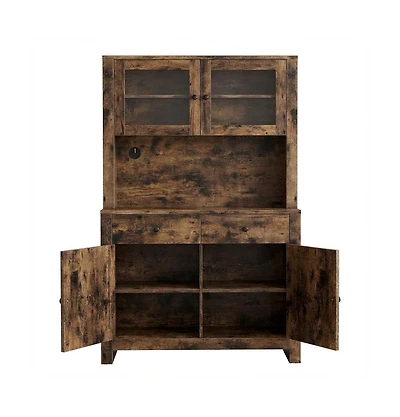 homfan Kitchen Pantry Cabinet with Microwave Stand Freestanding Storage Hutch Adjustable Shelves for Dining Room