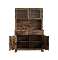 homfan Kitchen Pantry Cabinet with Microwave Stand Freestanding Storage Hutch Adjustable Shelves for Dining Room
