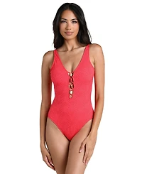 La Blanca Women's Shellbound Plunge V-Neck One-Piece Swimsuit