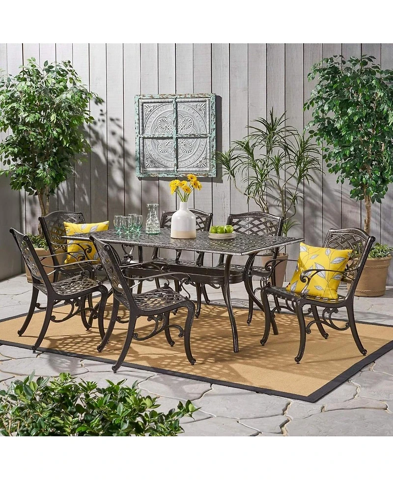 Asagikoiai 7-Piece Cast Aluminum Patio Dining Set with Rectangular Table and 4 Chairs