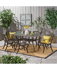 Asagikoiai 7-Piece Cast Aluminum Patio Dining Set with Rectangular Table and 4 Chairs