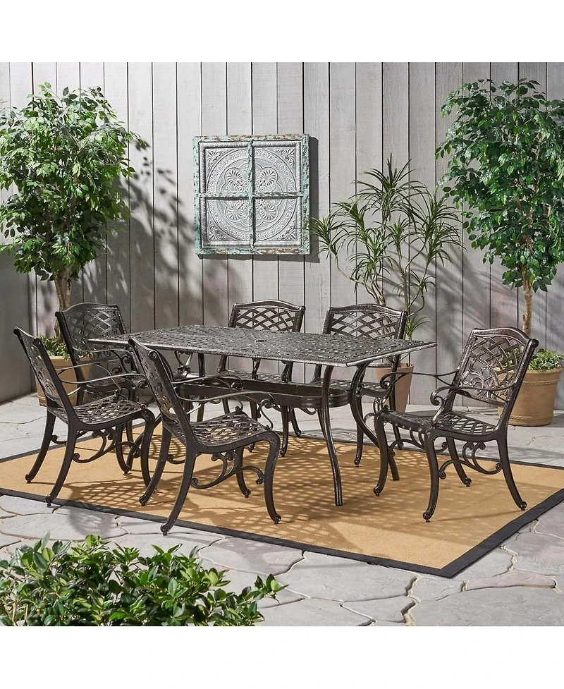 Asagikoiai 7-Piece Cast Aluminum Patio Dining Set with Rectangular Table and 4 Chairs