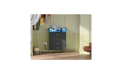 homfan 4 Drawer Tall Dresser with Charging Station and Rgb Lights for Bedroom, Living Room, Closet