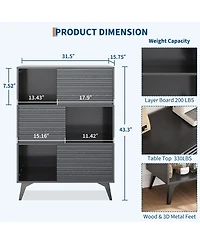 homfan Fluted Storage Cabinet with Sliding Doors, Tall Floor Adjustable Shelves for Living Room, Kitchen, Entryway