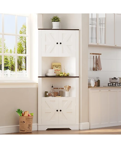 homfan Corner Storage Cabinet with Barn Door and Adjustable Shelf, Farmhouse Floor Organizer for Bathroom, Kitchen and Living Room