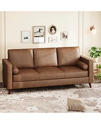 homfan Mid-Century 81" 3-Seater Faux Leather Sofa - Deep Seat, Supportive Backrest, Pu Couch for Living Room or Office