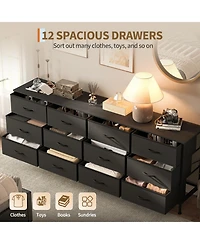 homfan 12 Drawer Dresser, 70 Inch Fabric Wide Chest of Drawers with Tv Stand for 80 Bedroom/ Living Room / Entryway