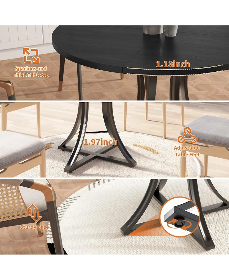 gaomon Space-Saving Modern Industrial Round Dining Table for 4-6 Oak-Look Wood Top Sturdy Metal X-Base Rustic Style