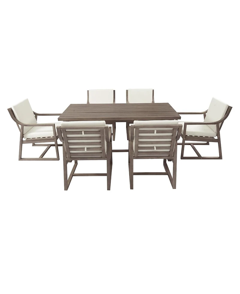 Asagikoiai 7-Piece Acacia Wood Outdoor Dining Set, Modern Patio Table and 6 Chairs