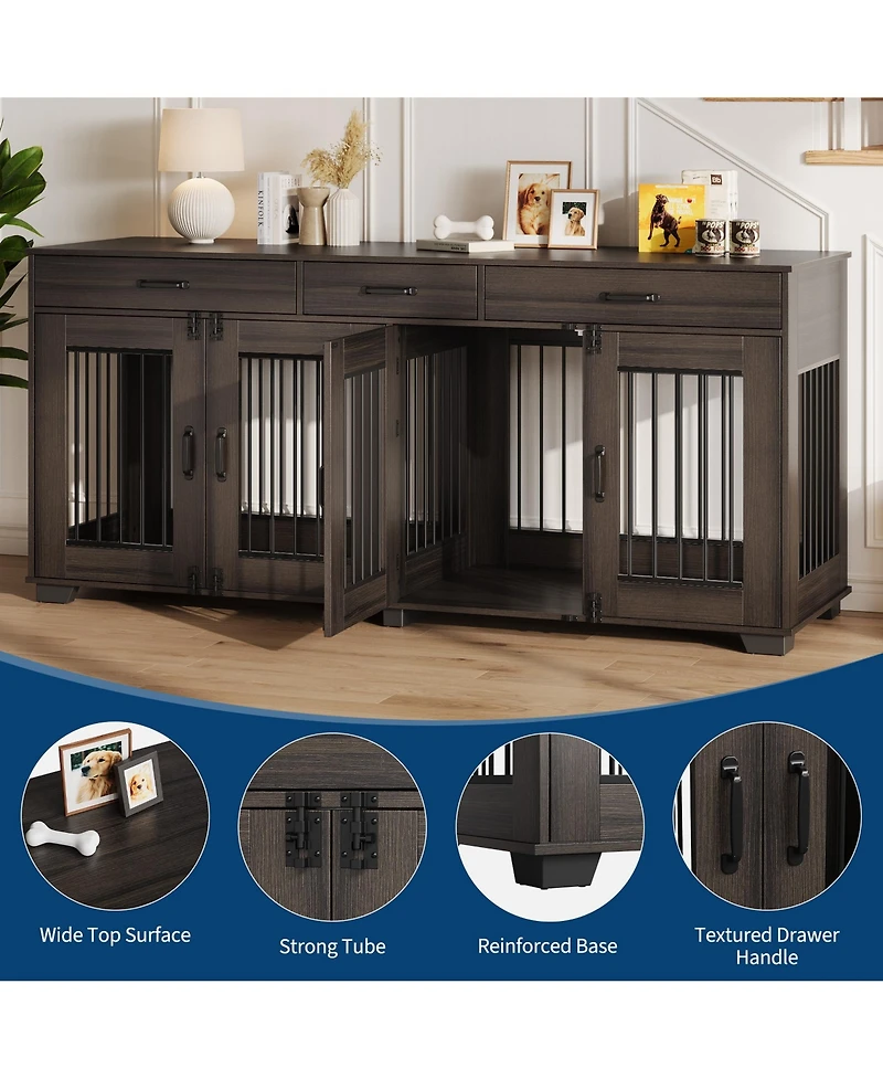Homfan Furniture Style Dog Crate with 2 Storage Drawers and Iron Indoor Dog Kennel End Table, Heavy Duty Pet Cage for Medium Large Dogs