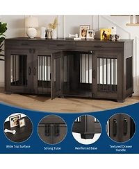 Homfan Furniture Style Dog Crate with 2 Storage Drawers and Iron Indoor Dog Kennel End Table, Heavy Duty Pet Cage for Medium Large Dogs