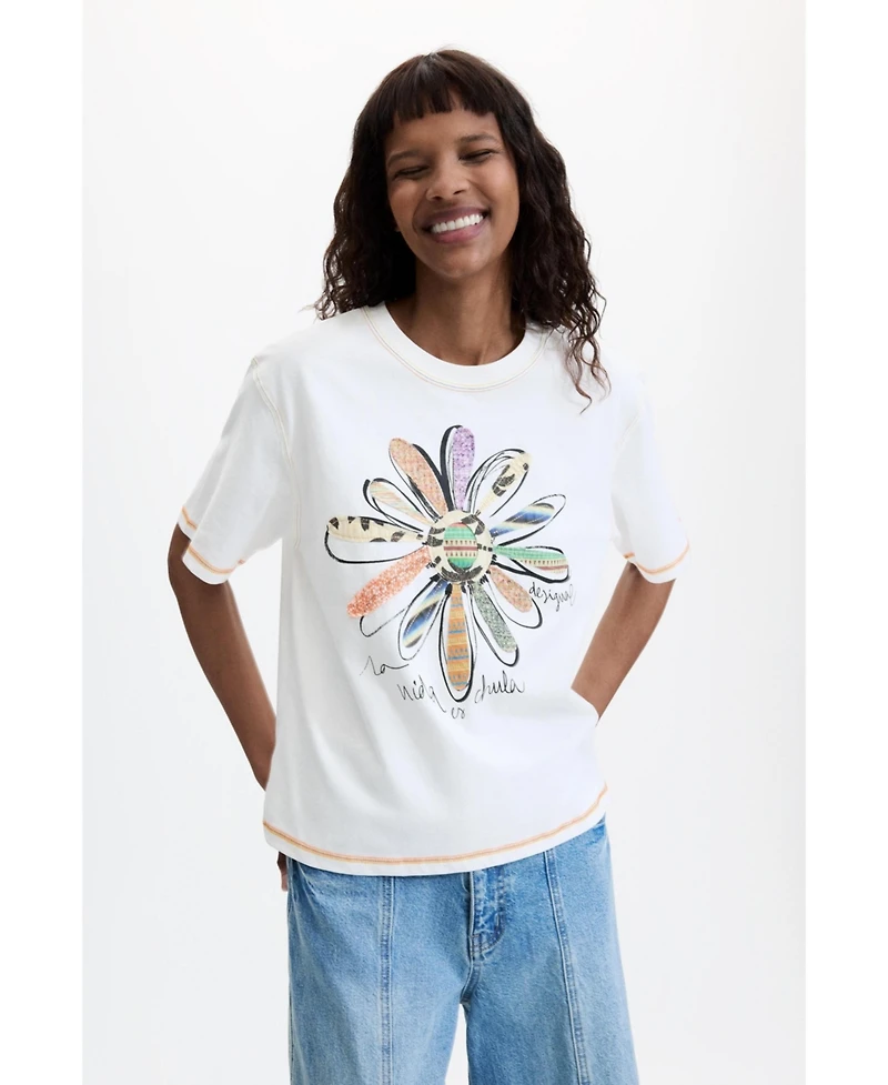 Desigual Women's Floral Print T-shirt 100% Cotton