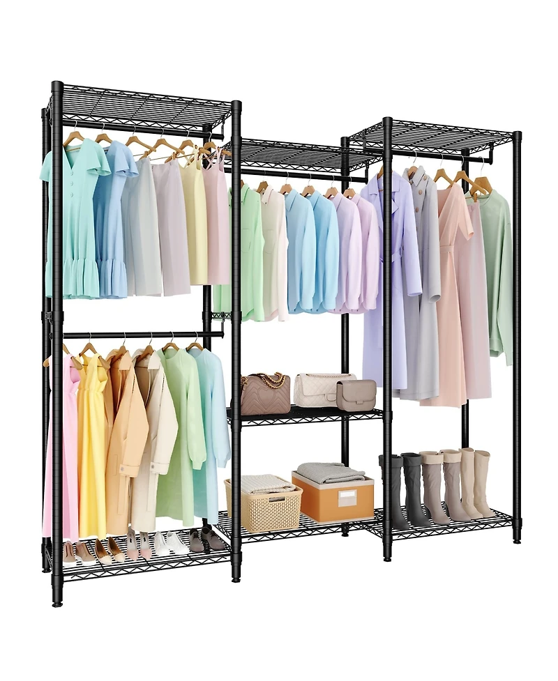 homfan Heavy Duty Armorie, 76 Inch Metal Storage Wardrobe with Adjustable Shelves and 4 Hanging Rods for Bedroom or Closet