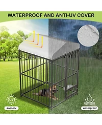 homfan Outdoor Dog Kennel Heavy Duty Metal Cage with Waterproof Roof, Security Lock, Feeding Door and Bowl for Large Dogs