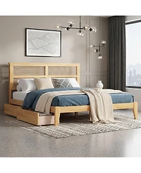 Sailvan Bed with Rattan Headboard, 2 Drawers
