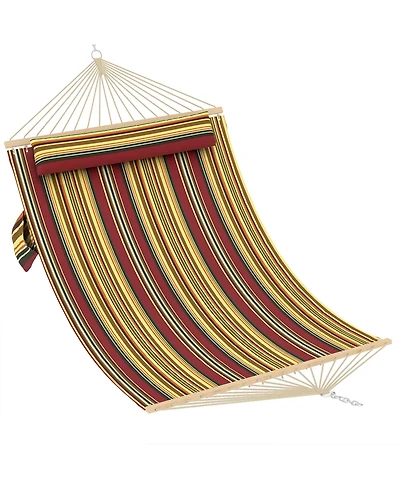 GarveeLife Comfortable 2 Person Quilted Hammock with Hardwood Spreader Bars and Pillow 450lbs Capacity Ideal for Patio