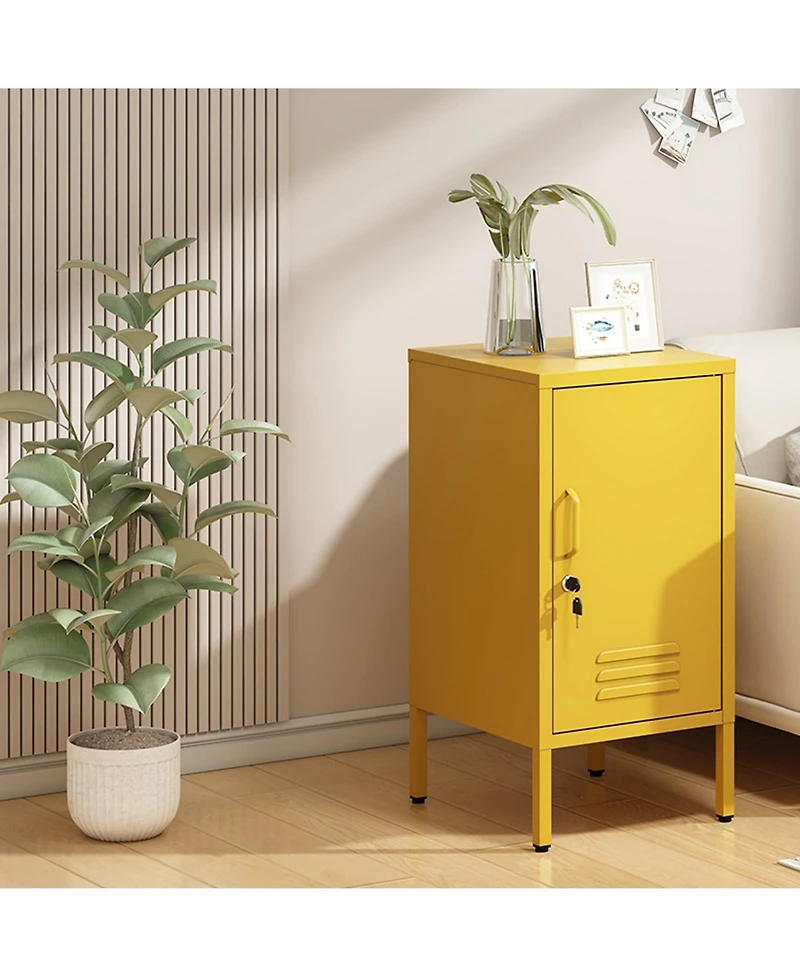 homfan Modern Metal Storage Locker Cabinet – Lockable Single Door, 2 Adjustable Shelves, Anti-Tilt Safety, Multi-Use for Bedroom or Living Room