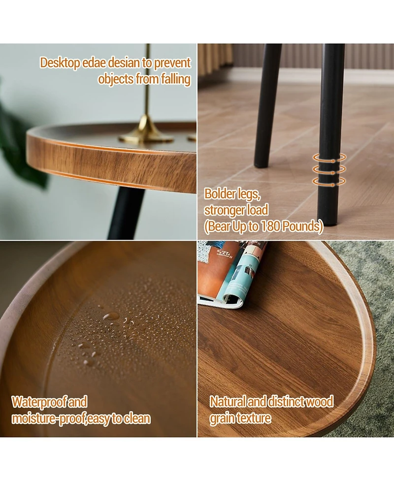 homfan Nesting Coffee Table Set of 2, End Table for Small Spaces Sofa Bedside Balcony, Mid Century Modern Nesting Side Tables for Living Room