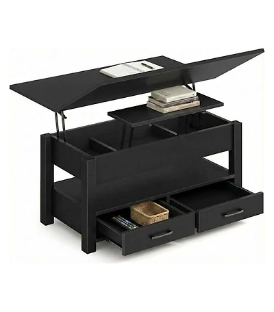 homfan Lift Top Coffee Table with Storage, Split Lift Design, 2 Drawers and Hidden Compartment, Center Table with Adjustable Height Wooden Tabletop