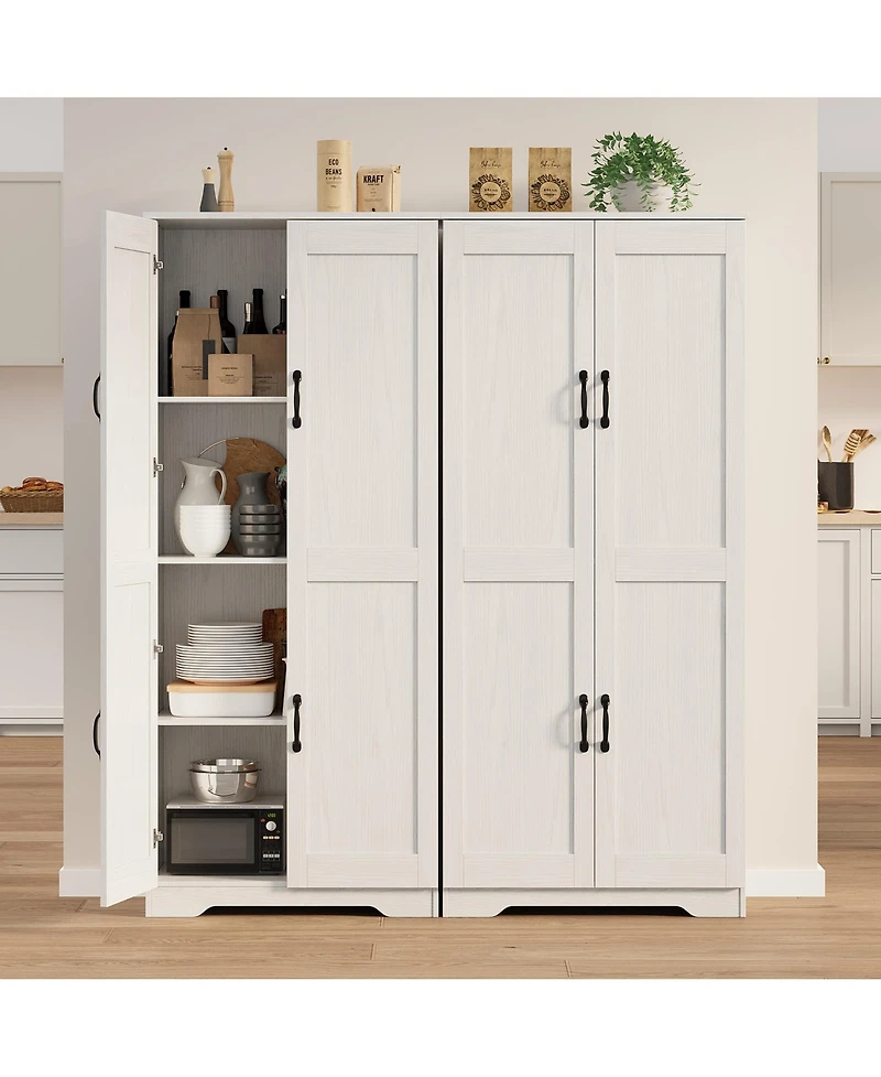 homfan 60" Tall Pantry Cabinet with Adjustable Shelves Freestanding Mdf Cupboard with Anti-Tip Device for Kitchen Bathroom Living Room