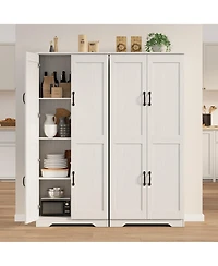 homfan 60" Tall Pantry Cabinet with Adjustable Shelves Freestanding Mdf Cupboard with Anti-Tip Device for Kitchen Bathroom Living Room