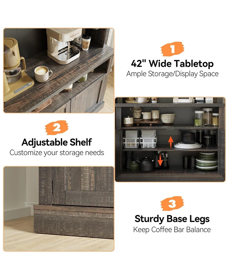 homfan 42-Inch Coffee Bar Cabin et with Led Lights and Storage Shelves for Kitchen Dining Room,