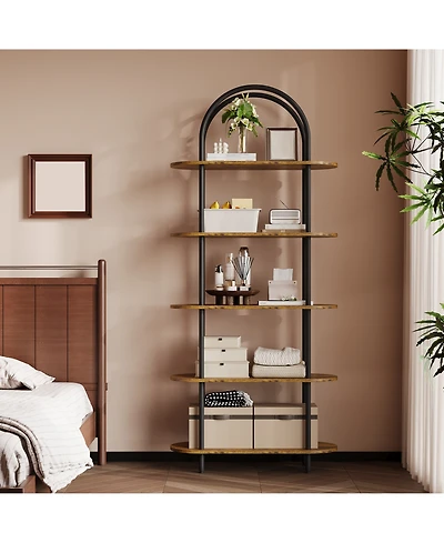 homfan 71" Tall 5-Tier Arched Bookshelf Metal Frame Open Storage Rack with Anti-Tipping Straps and Adjustable Feet for Bedroom Living Room Office