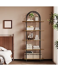 homfan 71" Tall 5-Tier Arched Bookshelf Metal Frame Open Storage Rack with Anti-Tipping Straps and Adjustable Feet for Bedroom Living Room Office