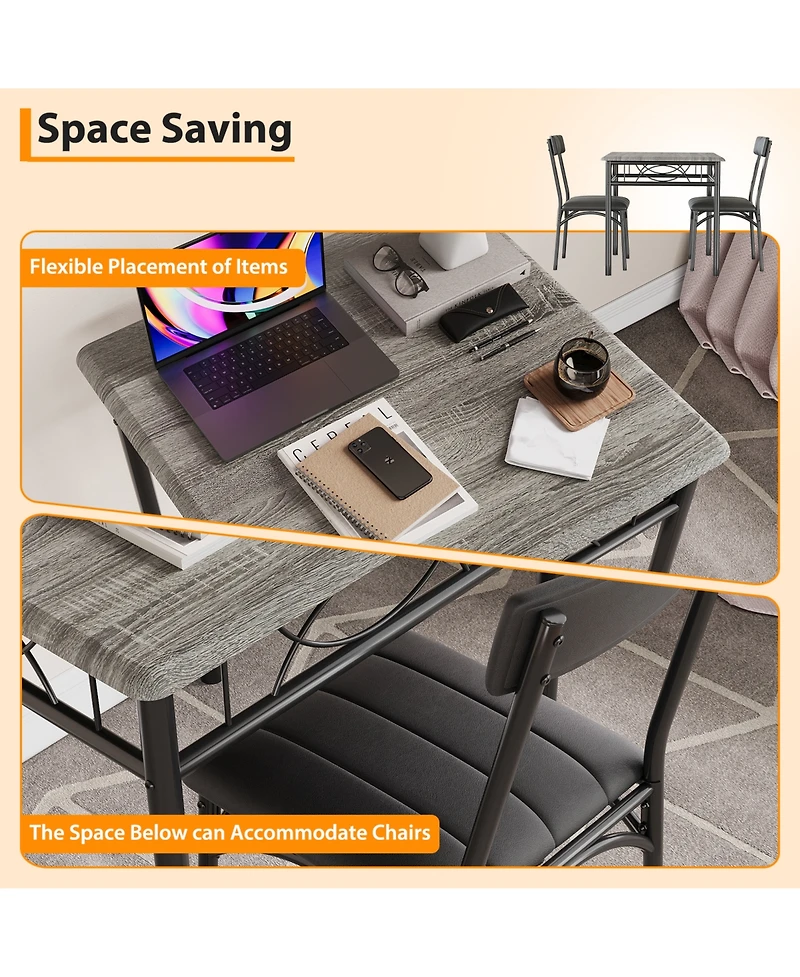 homfan 3-Piece Compact Dining Set, Pu Upholstered Chairs, Industrial Style Engineered Wood Table for Small Home Daily Use