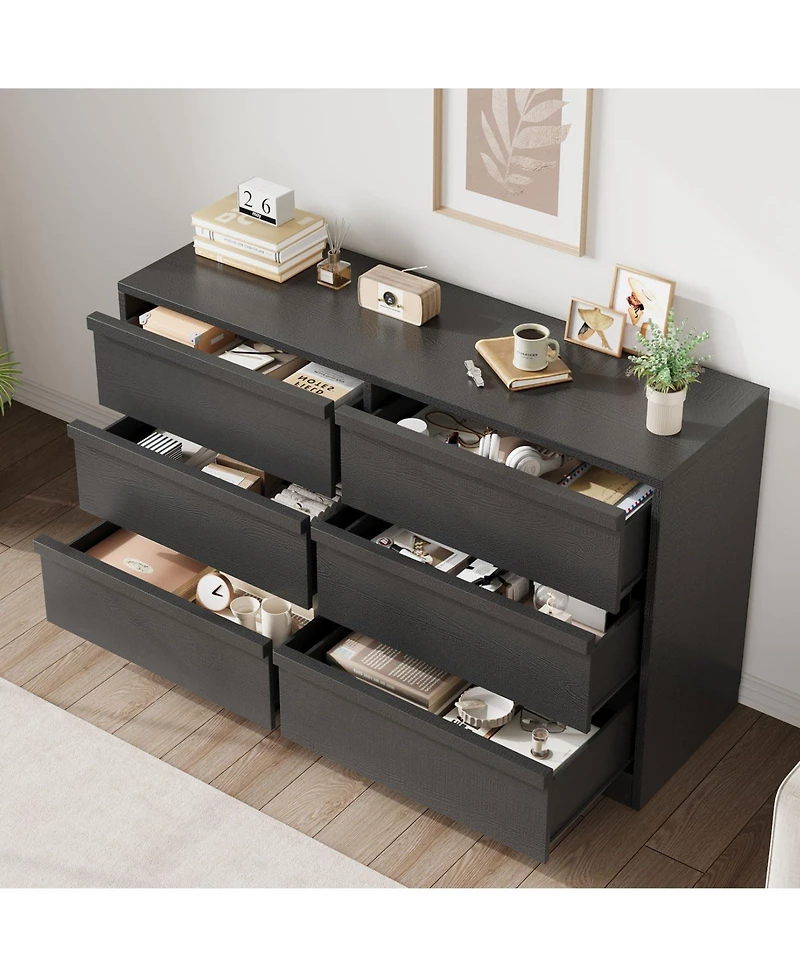 homfan 6 Drawer Dresser for Bedroom, Modern Wooden Chest, Spacious Organizer Living Room, Nursery, Entryway, Hallway, Closet, Bedroom
