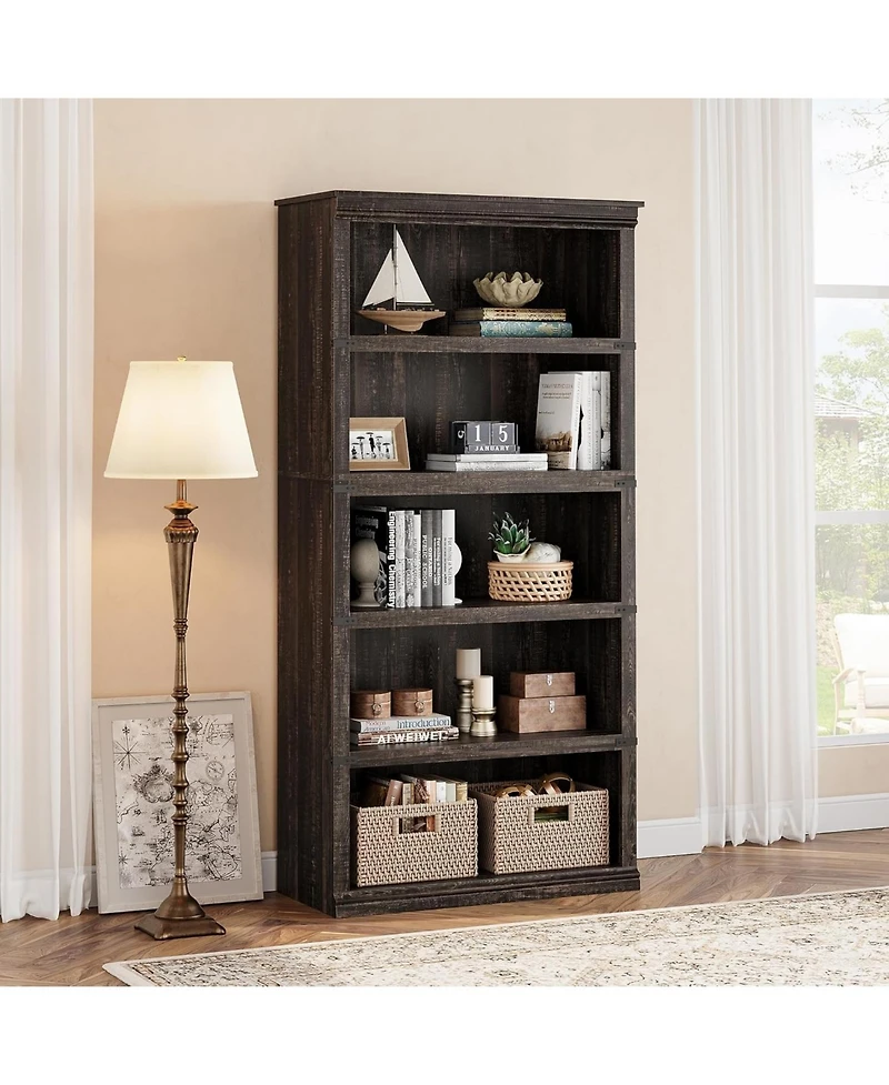 homfan 5-Tier Bookcase, 31.5" Tall Open Shelf with Mdf/Pb and Iron Frame, Farmhouse Storage for Living Room and Office