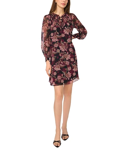 Msk Women's Smocked Yoke Ruffle Neck Dress