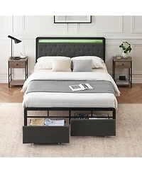 homfan Modern Storage Bed Frame with Led Headboard Upholstered Platform, Button Tufted, 2 Drawers, Heavy Duty Metal Slats, Noise Free, Easy Assembly