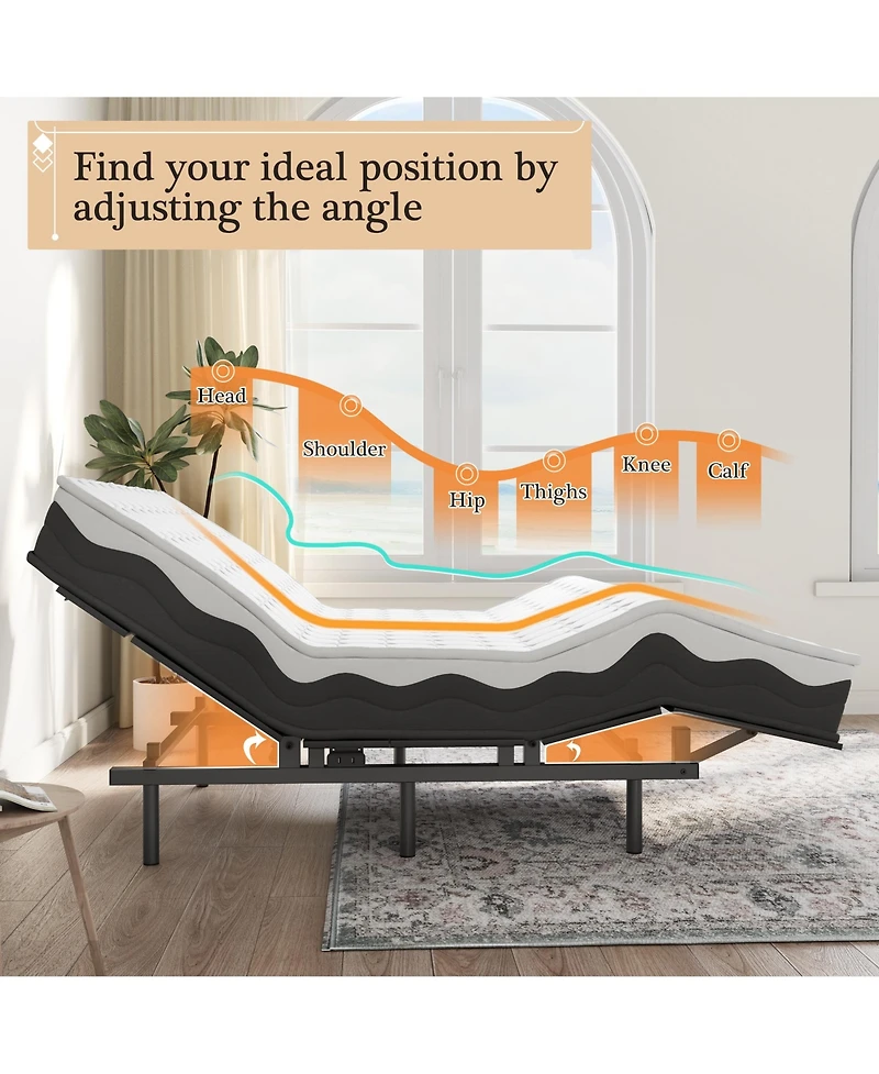 homfan Adjustable Bed Frame, Wireless Remote, Memory Function, Base Head and Foot Lift Incline, Quiet Motor for Reading Watching Tv Fatigue Backache