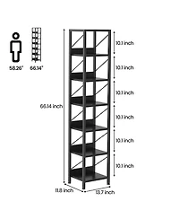 homfan 6 Tier Narrow Bookshelf Tall Skinny Bookcase with Metal Frame, Rustic Industrial Display Rack for Bedroom Living Room Home Office