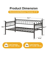 homfan Twin Size Daybed with Trundle, Black Metal Sofa Bed Frame with Steel Slat Support and 350 Lb Capacity for Living Room or Bedroom