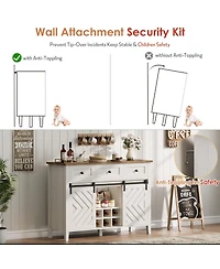 homfan Rustic Sideboard Cabinet Sliding Barn Door, 3 Drawers, Wine Rack and Adjustable Shelf for Dining Room or Living Room