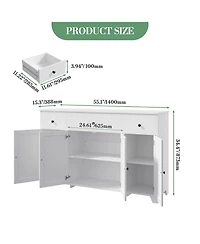homfan 55" Buffet Cabinet Farmhouse Sideboard with 3 Drawers and 4 Doors, Coffee Bar Storage with Adjustable Shelf