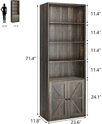 homfan 71.4" Tall Industrial Large Bookcase with Doors Floorstanding Shelving Unit with Storage Shelves for Living Room, Bedroom or Office