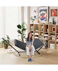 gaomon Double Hammock with Stand - 2 Person Heavy Duty 350 Lbs Capacity, Portable Rope Hammock for Outdoor/Indoor Use, Includes Comfort Pad
